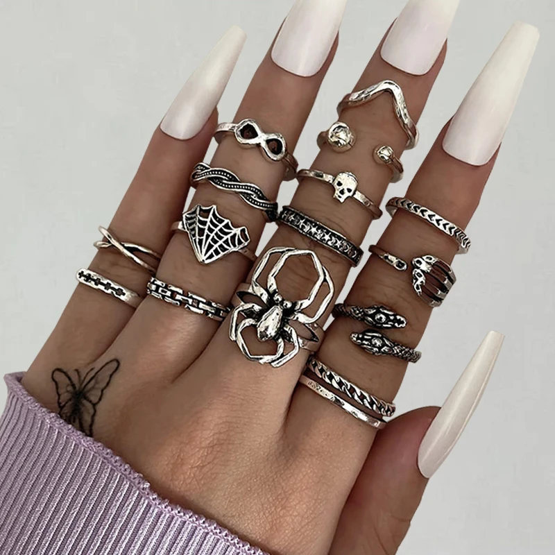 

Vintage Gothic Rings Set For Woman Punk Grunge Spider Snake Geometric Animal Ring For Teen Boho Couple Jewelry Accessories 2022