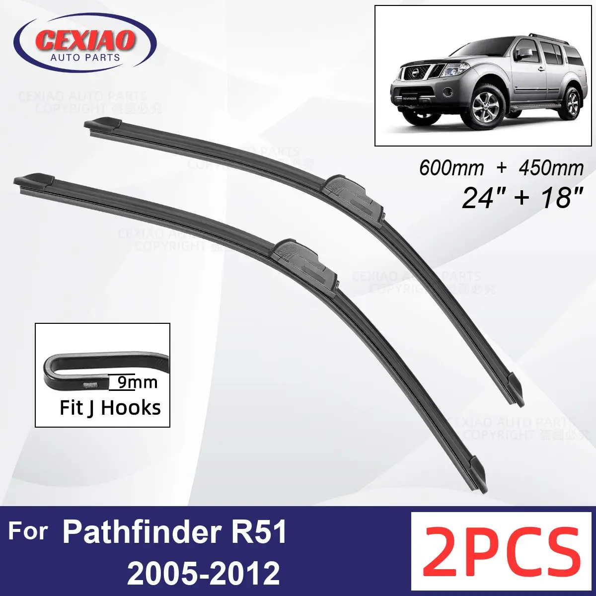 

Car Wiper For Nissan Pathfinder R51 2005-2012 Front Wiper Blades Soft Rubber Windscreen Wipers Auto Windshield 600mm + 450mm