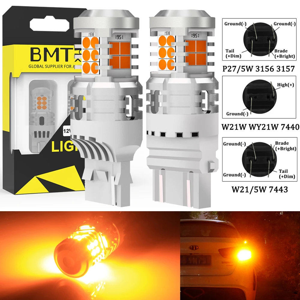 BMTxms 2x3000K Янтарный T20 7440 W21W WY21W 7443 W21W/5W T25 3157 P27W/7W без гипер-вспышки 21W Canbus светодиодный сигнал поворота стандартная лампа