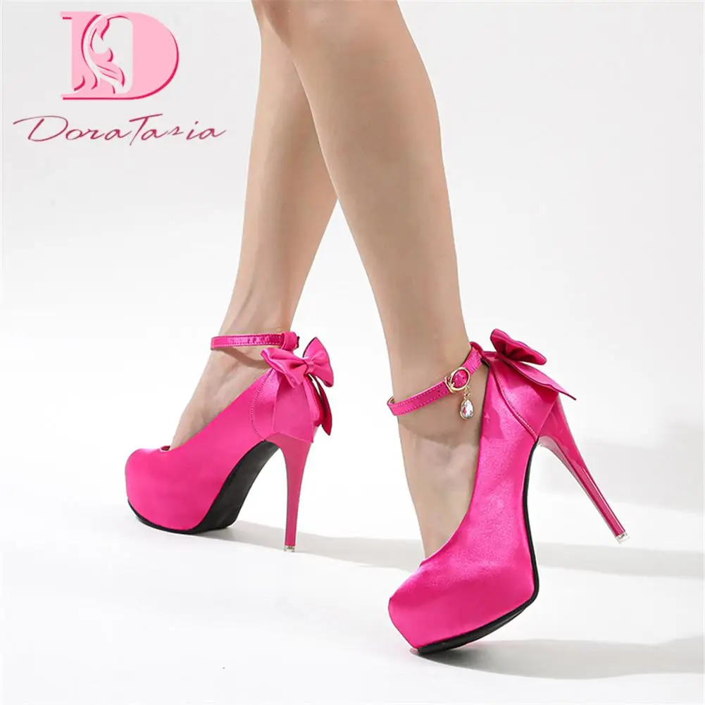 

DoraTasia Big Size 34-43 Brand New Ladies Thin High Heels Pumps Fashion Bow Platform women's Pumps Party Office Sexy Shoes Woman