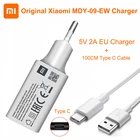 Оригинальное зарядное устройство USB Xiaomi, 5 В2 А, адаптер европейского стандарта USB 3,0, кабель передачи данных типа C для Mi 5, 6, 8, 9, Redmi Note 7, 8 Pro, F1, A2, A3 Lite