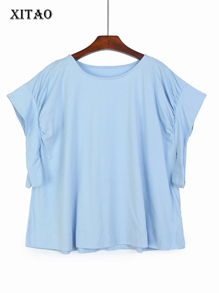 

XITAO, плиссированная футболка, модная, женская, элегантная, богиня, веер, повседневный стиль, 2023, летний пуловер, футболка, WLD16670