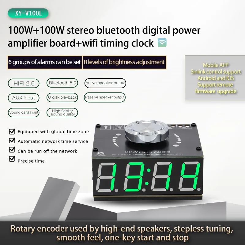 

HIFI 100Wx2 Stereo Bluetooth Digital Power Amplifier Board Module With WIFI Timing Clock XY-W100L Amplifier Board