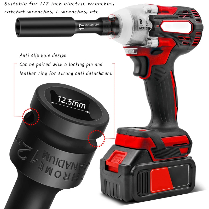 1/2 Small Wind Cannon Hexagonal Sleeve Impact Socket Adapter Set Extended Air for Ratchet Sockets and Electric Tools 1Pc