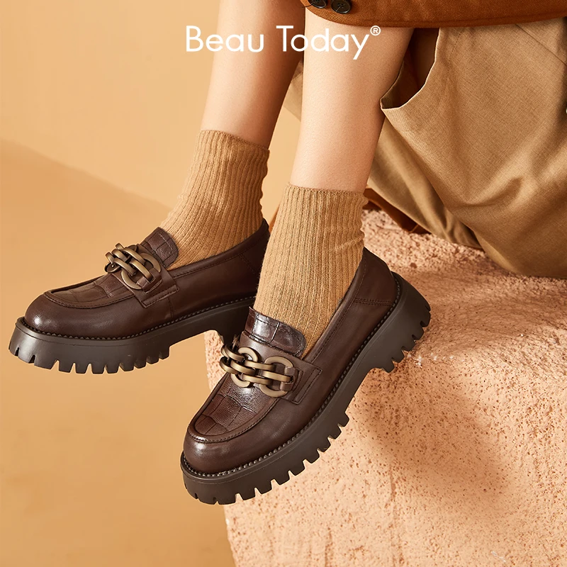 

BeauToday/неглубокие мокасины; Женская обувь из натуральной коровьей кожи без застежки на платформе; Женская обувь на массивной плоской подошве...