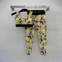 women short vest and loose pants suits pink color with cartoon lemon pattern sweety girlish style youthful faddish 2022 summer