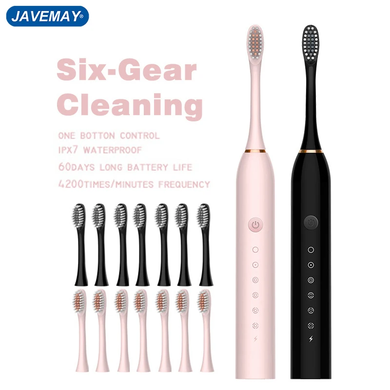 Smart Timing Electric Toothbrush Adult Sonic Tooth Brush Teeth Whitening Fast USB Rechargeable Toothbrush Replacement Head J189