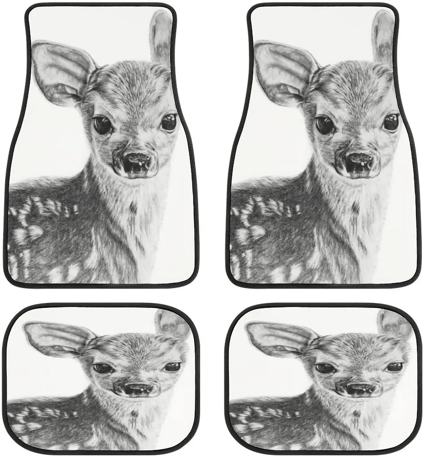 

Animal Car Mats Fawn Black and White Art Room Aesthetics Front&Rear 4-Piece Full Set Carpet Car SUV Truck Floor Mats with Non Sl