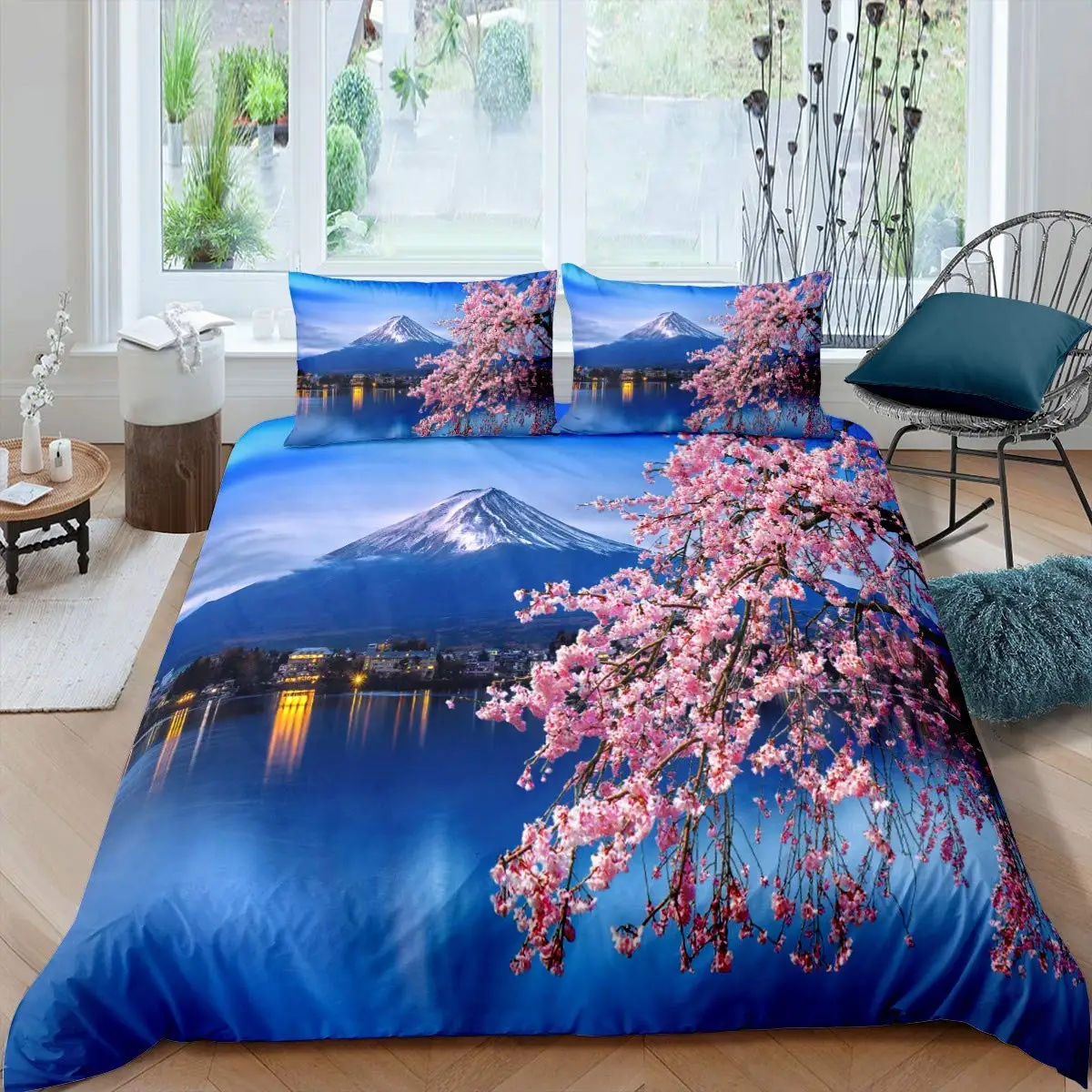 

Mount Fuji Duvet Cover Set Lake and Mountain Comforter Cover Microfiber Natural Scenery Bedding Set Summer Vacation Quilt Cover