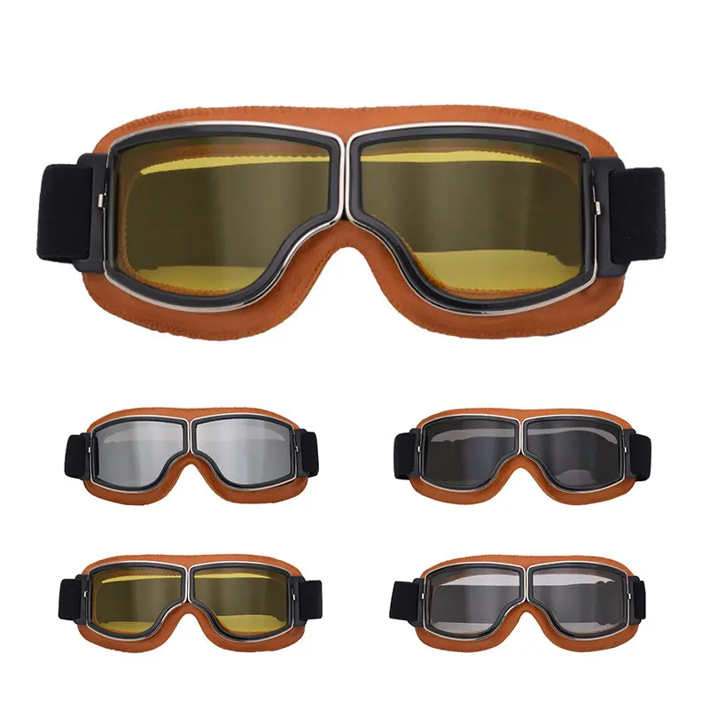 

Винтажные мотоциклетные очки в стиле ретро, кожаные спортивные солнцезащитные очки для мотокросса, езды на велосипеде, внедорожных велосип...