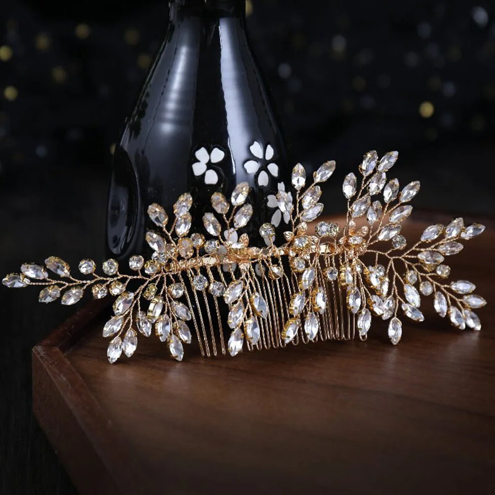 Luxury Hairpin Tiaras Wedding Hair Accessories For Women Rhinestone Floral Bead Hair Comb Hairband Charm Bride Hair Jewelry