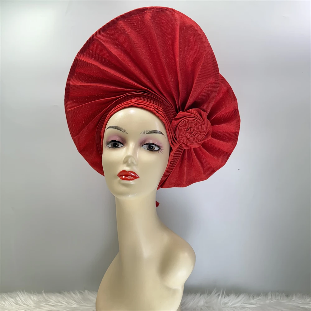 Чистый цвет нигерийская аппликация головной убор Gele Aso Oke готовый авто Ebi