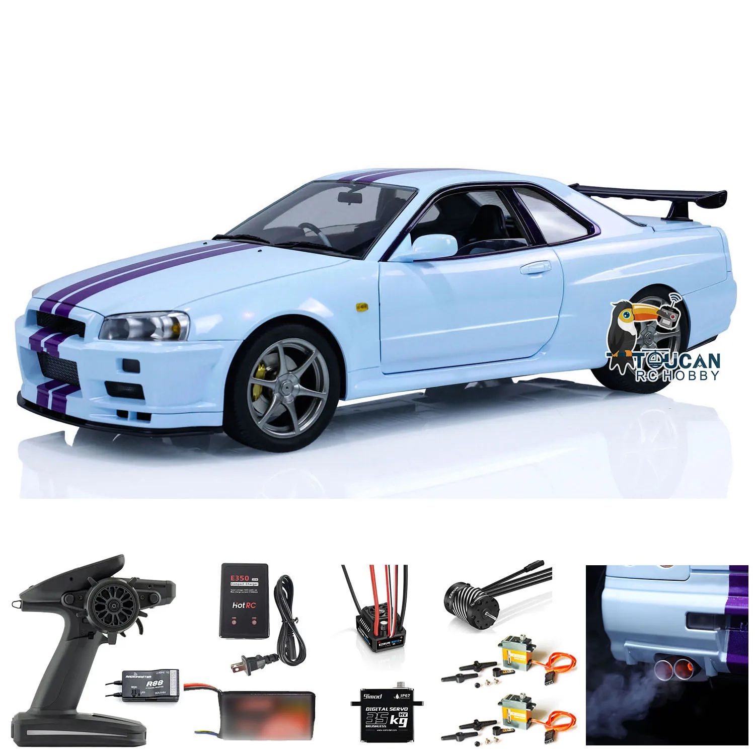Capo R34 4WD 1/8 RC Racing Car 4x4 Высокоскоростной металлический RTR Drift Cars Свет Звук Курение DIY