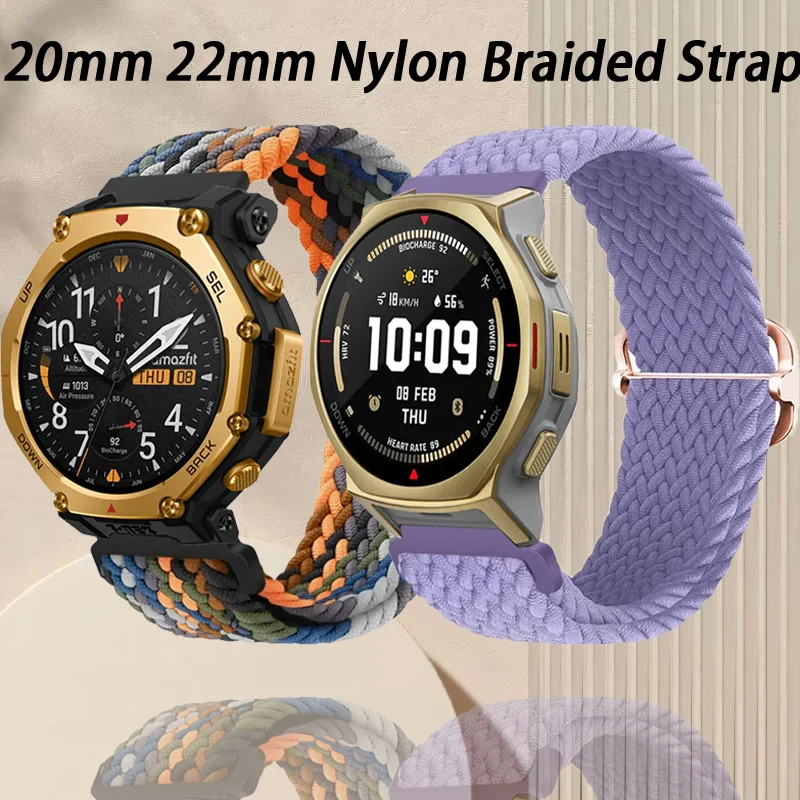 Фото 20mm 22mm Nylon Braided Strap For Amazfit T-Rex3 Pro 44/48mm/Helio Galaxy Watch 7-6-5-4 Band For Amazfit Bip 6-5/GTR 4-3 Correa №1