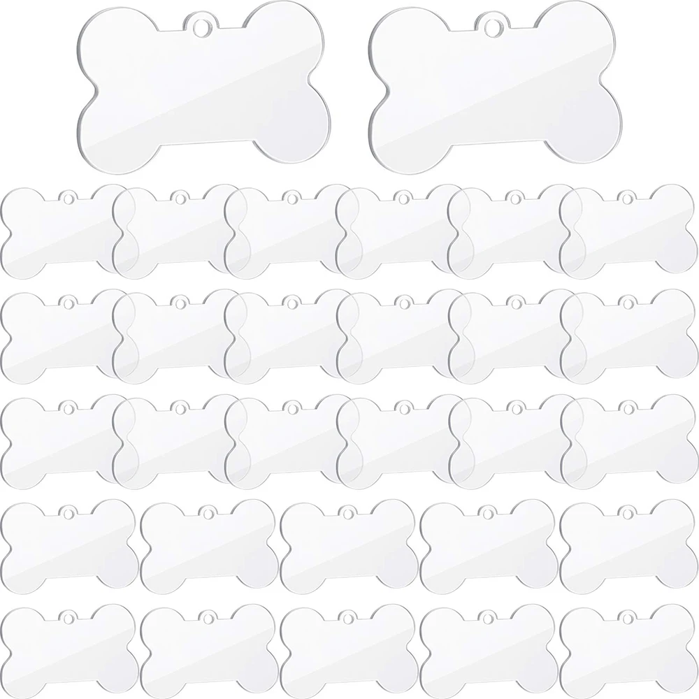 

30pcs Acrylic Keychain Blanks Dog Bone Shape Transparent Discs Precut Blanks For Custom Vinyl Projects Sublimation Blank Dog Tag