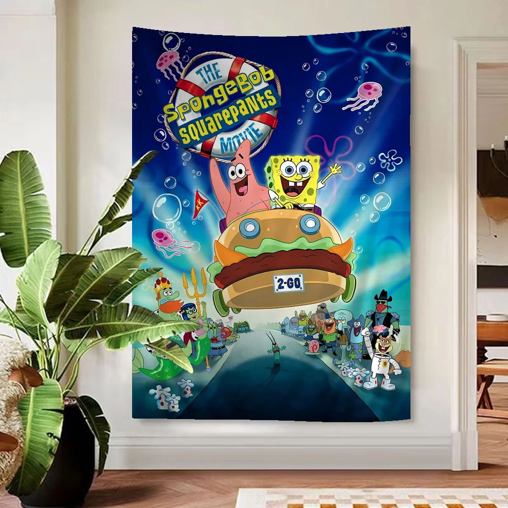 Cartoon S-SpongeBobes Tapestry Art Science Fiction Room Home Decor Wall Hanging Sheets