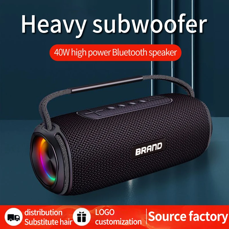 

High-power 40W Bluetooth Speaker Outdoor Waterproof Portable Column Wireless Audio System Insert Desktop Subwoofer LED Light TWS