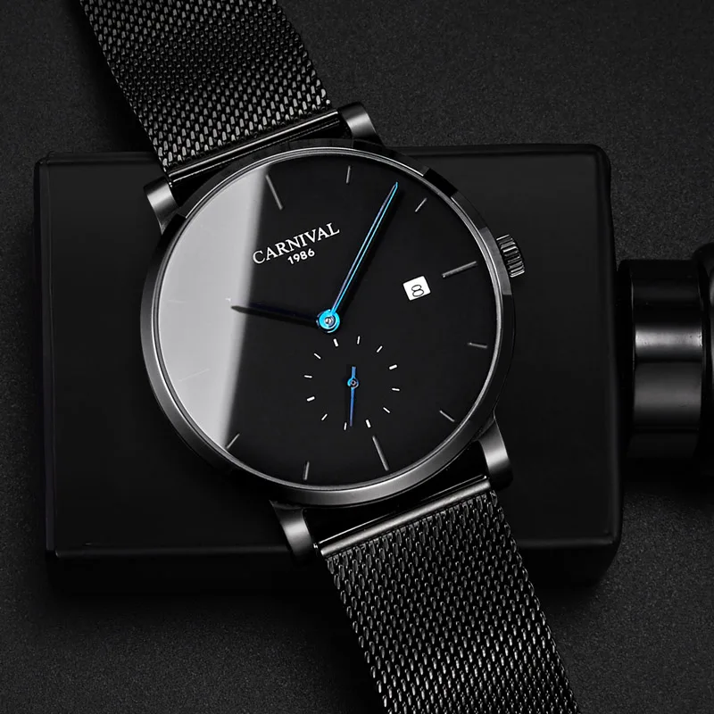 CARNIVAL 2023 New Men's Black Dial Business Mechanical Watches Stainless Steel Waterproof Sapphire Crystal Men Zegarek Męski enlarge