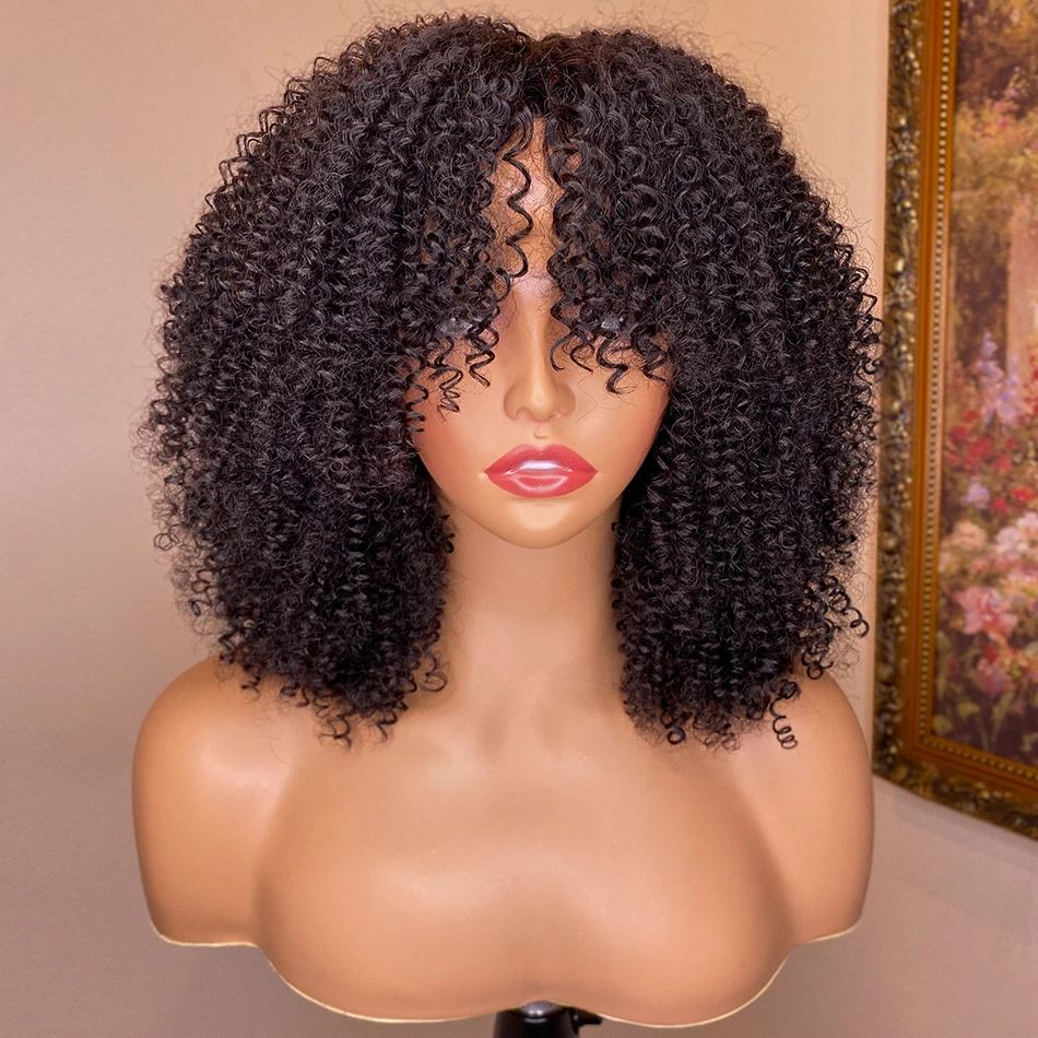

200% Density Jerry Curly Full Machine Made Wigs Brazilian Human Hair Cheap Afro Curly Short Bob Wigs With Bangs For Black Women