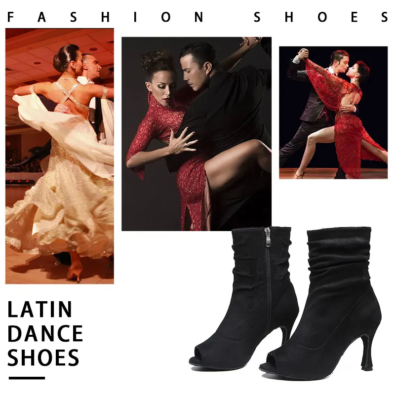 SWDZM Woman Latin Dance Shoes Black Ballroom Dance Boots Fashion High Heels Party Dancing Shoes Woman High Top Sexy stilettos
