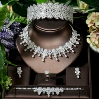 Fashion Luxury Full White Gold Color CZ  Dubai Nigeria Women Wedding Party Accessories Design Jewelry Sets Bijoux Femme  N-1612