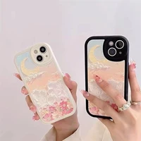 retro art oil painting landscape clouds moon phone case for iphone 11 12 13 pro max mini 7 8 plus x xr xs max back cover