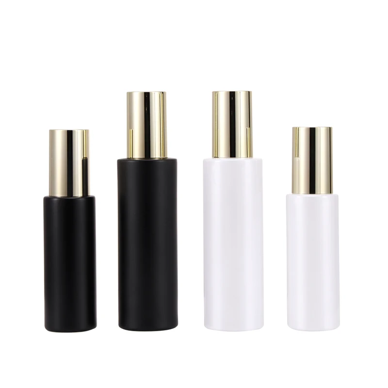 

Refillable Bottle 20ml-120ml Matte Black Glass Toner With Plug Gold Lid Empty Pearl White Cosmetic Essence Lotion Bottle 8pcs