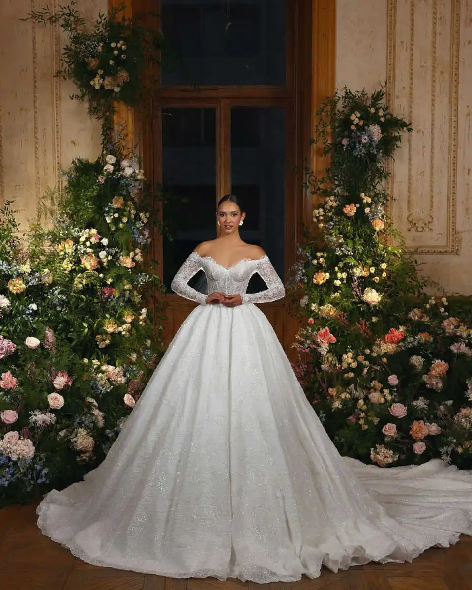 Новый дизайн вечернее платье с длинным рукавом и открытой спиной аппликациями