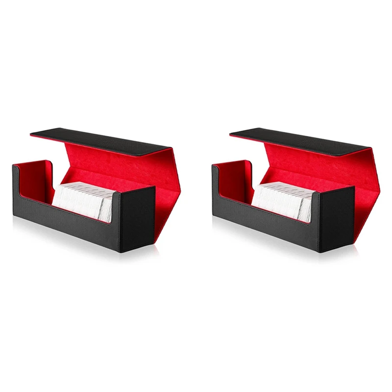 

Hot 2X MTG Desk Box 400 Card Desk Box Card Storage Box Deck Box PU Leather Deck Box For Trading Card Games (Black+Red)