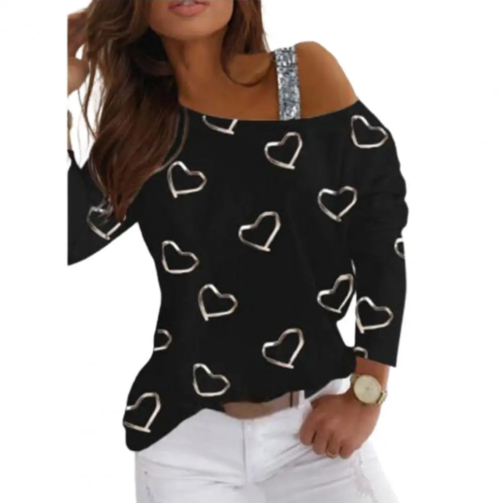 

Popular Women Pullover Off-Shoulder Streetwear Blouse Printed Patchwork Blouse