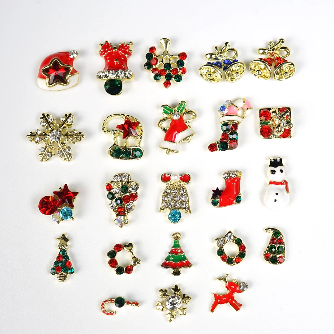 

Christmas Alloy Nail Charms Snowflake Bell Art Decorations Gold Rhinestone Diamonds 3D Crystal Design Glitter Nails Accessories