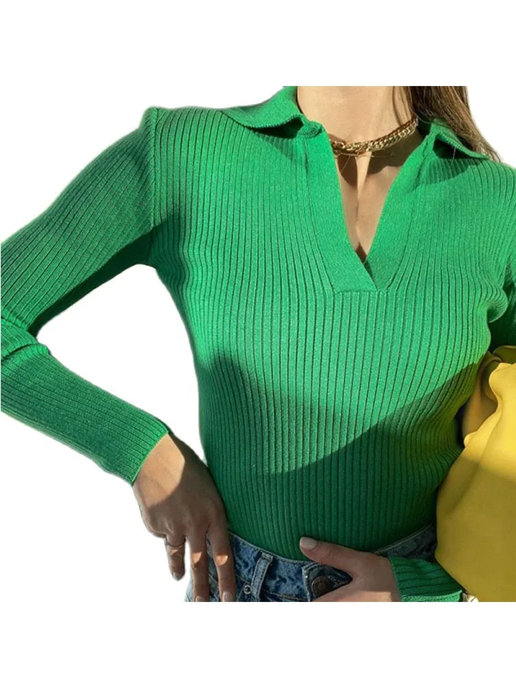 

Повседневный вязаный свитер, пуловер, базовый с V-образным вырезом и длинным рукавом, облегающая футболка, женские джемперы на осень и зиму, топ Y2K, женская одежда