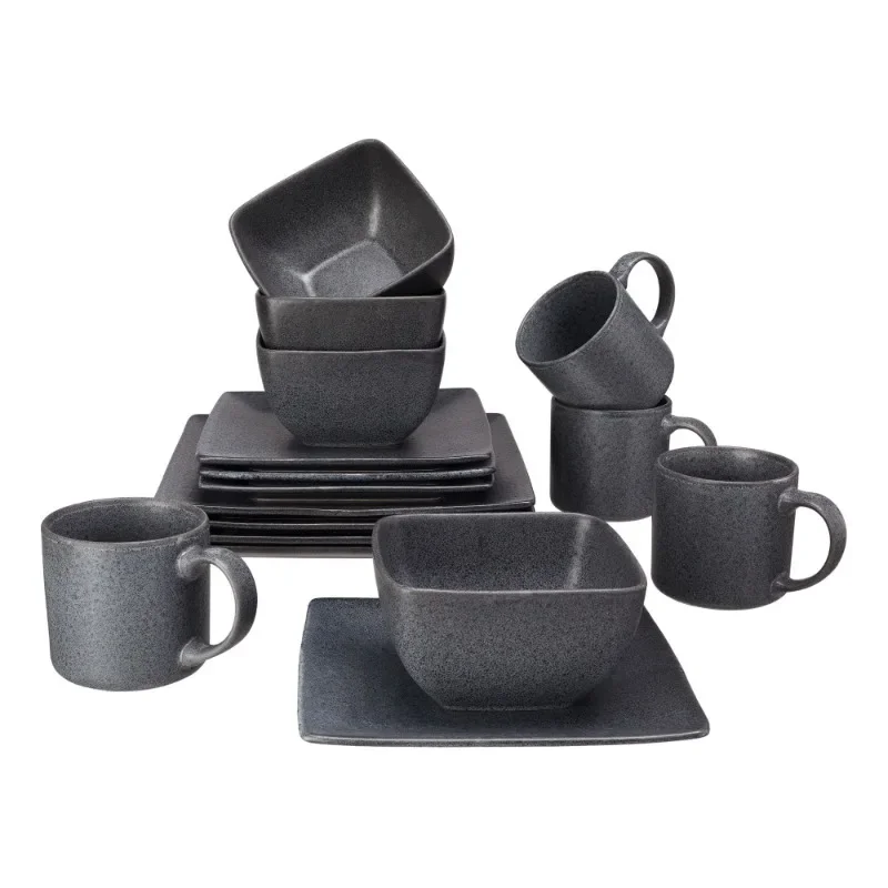 

Better Homes & Gardens- Dark Gray Square Stoneware 16-Piece Dinnerware Set