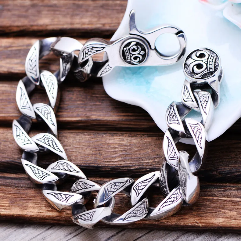 

Trendy Cool Jewelry Retro Wide-faced Ring Buckle Domineering Men's Heavy Silver Bracelet Fashion Accessories