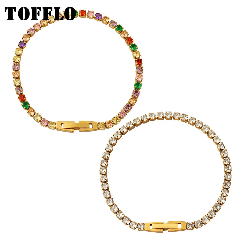 

TOFFLO Stainless Steel Jewelry Colorful Shining Zircon Inlaid Bracelet Women's Fashion Bracelet BSE330