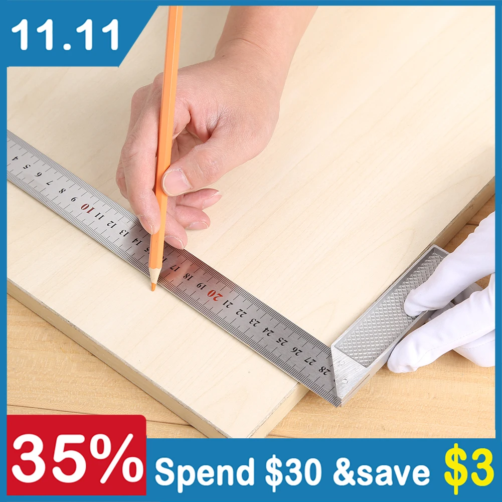

300mm Aluminum Alloy Square Ruler Right Angle 90 Degree Turning Ruler Woodworking Steel Turning Ruler Measuring Tools