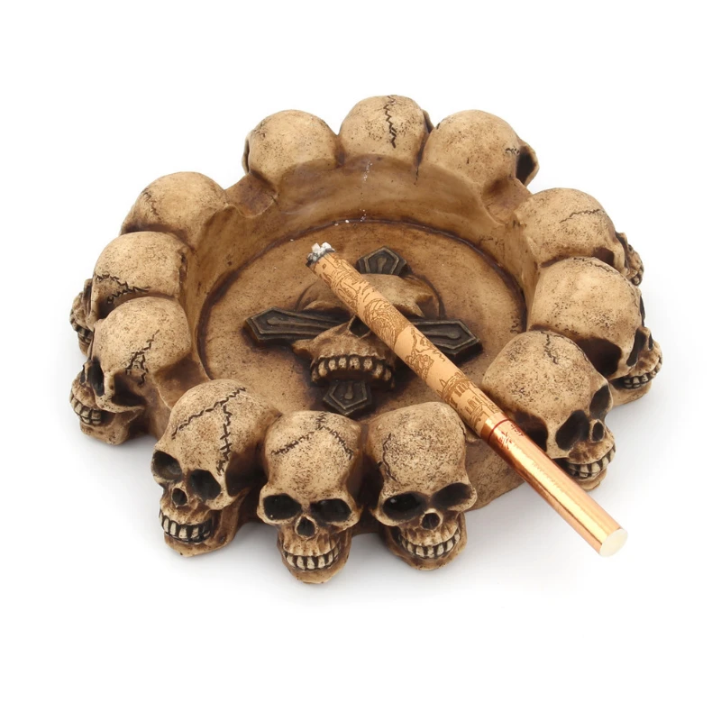 

Personalized Cross Skeleton Head Ashtray Circular Household Ashtray Cross border Creative Home Decoration Resin Crafts