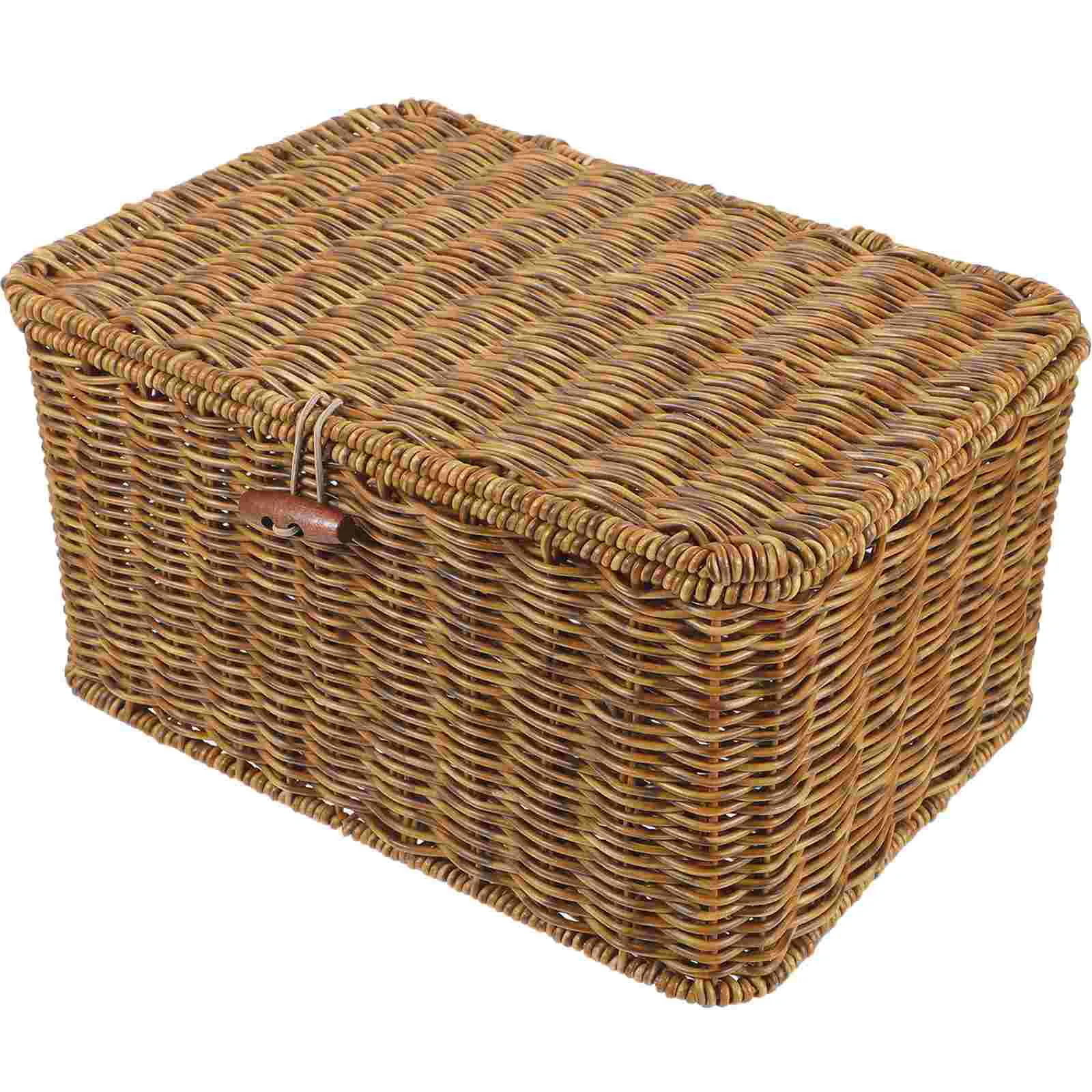 

Basket Lid Woven Sundries Organizer Bedroom Rustic Style Rural Storage Decorative Pp Desk Table Bin