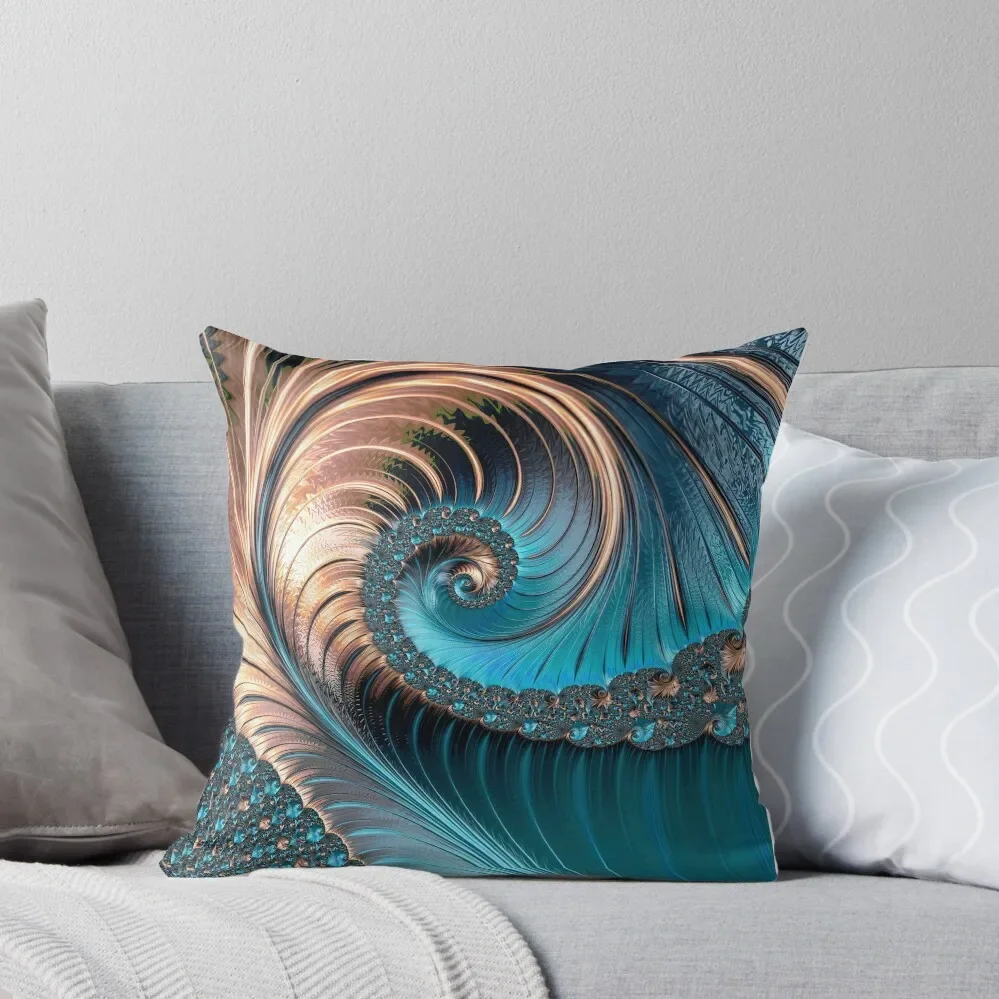 Красивая бирюзовая и медная Фрактальная Однослойная подушка наволочка