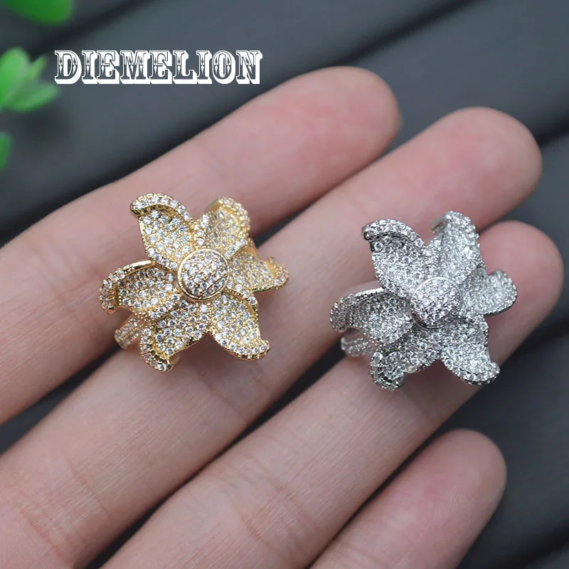 

Luxury AAA Cubic Zirconia Micro Pave Open Rings Setting Flower Ring for Women Ladies Girls Gold Silver Color Finger Bague