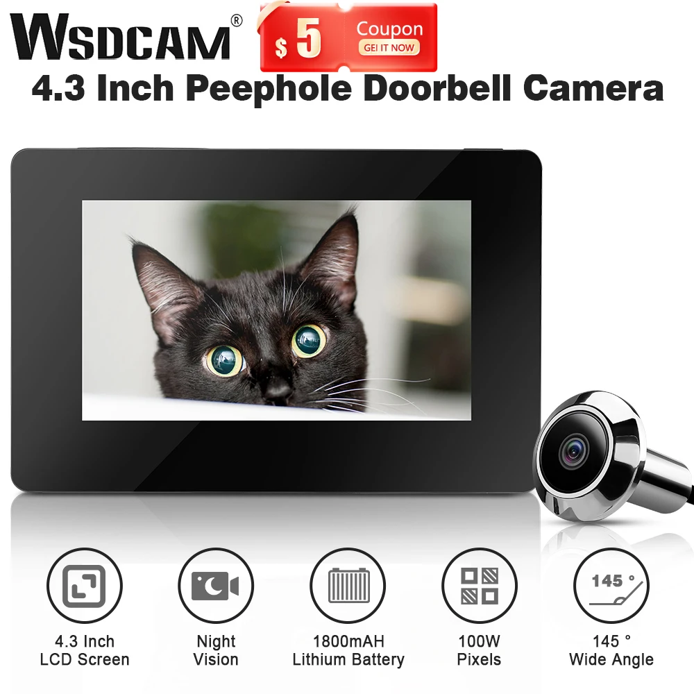 WSDCAM 4.3 Inch Peephole Doorbell 720P Door Viewer Monitor 145°Wide Angle Camera Doorbell Security Bell For Home Apartment enlarge