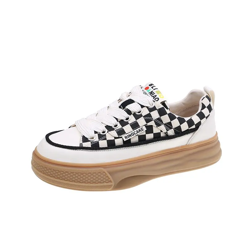 

Canvas shoes small white shoes tendon bottom black and white plaid thick bottom wear-resistant spring and autumn women's shoes