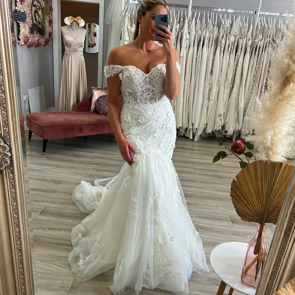 

Off The Shoulder Wedding Dresses For Women 2022 Sweetheart Boho Lace Appliques Bridal Gowns Vintage Mermaid Vestido De Novia