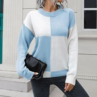 2022 autumen knitting womens sweater o neck long sleeve patchwork winter swesters female fashion casual loose wild lady top
