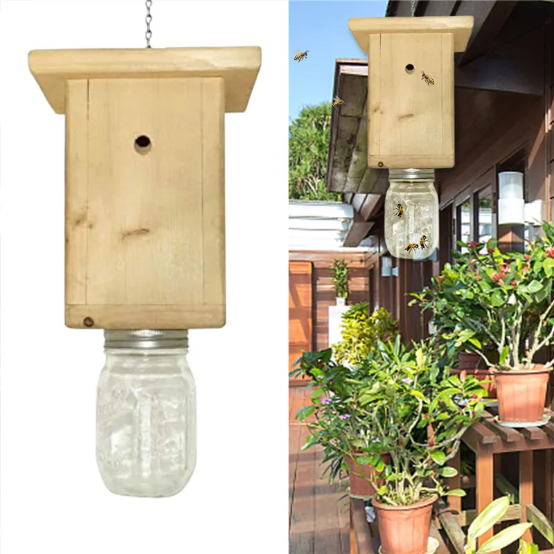 

Wood Bee Trap Easy To Use Natural Log House Style Carpenter Bee Trap Work Efficiently Bee Catcher Hornet Trap