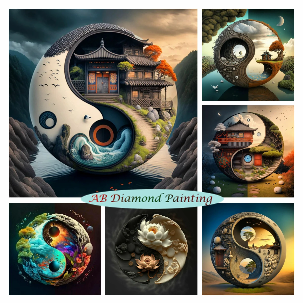 

Chinese Style Yin Yang Scenery 5D AB Diamond Painting Fantasy Landscape Mosaic Embroidery Art Cross Stitch Kits Home Decor Gift