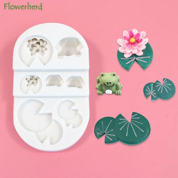 

Cartoon Three-dimensional Frog Drop Glue Clay Decoration Lotus Leaf Fondant Chocolate Baking Silicone Mold Cake Decorating