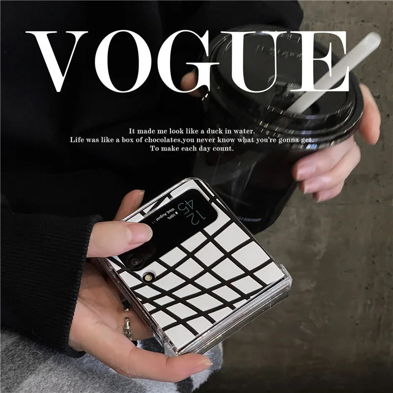 

Simple Personality Check Phone Case for Samsung Galaxy Z Flip 3 Z Flip 4 Hard PC Back Cover for ZFlip3 ZFlip4 Case Shell