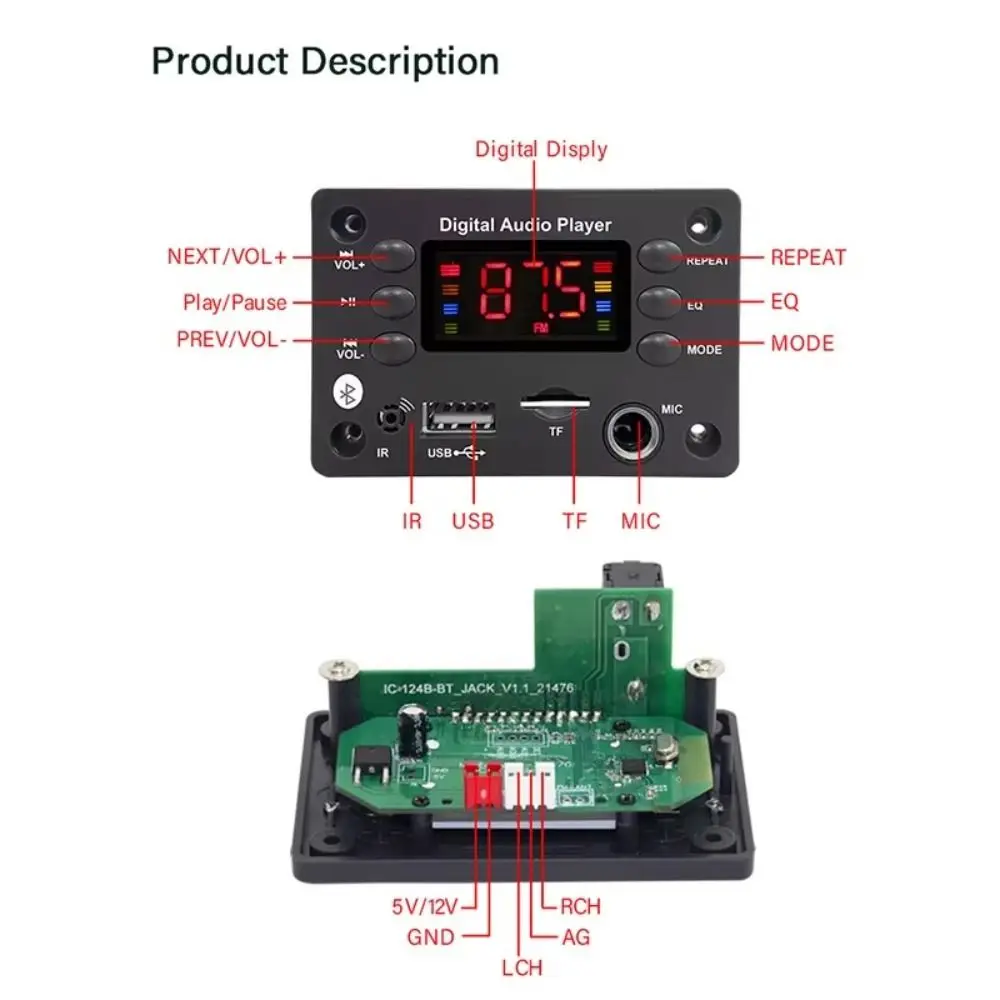 Фото Новый музыкальный плеер MP3 с Bluetooth 5.0, FM-радио, многофункциональный USB-аудиоплеер для автомобиля, 5В постоянного тока №3