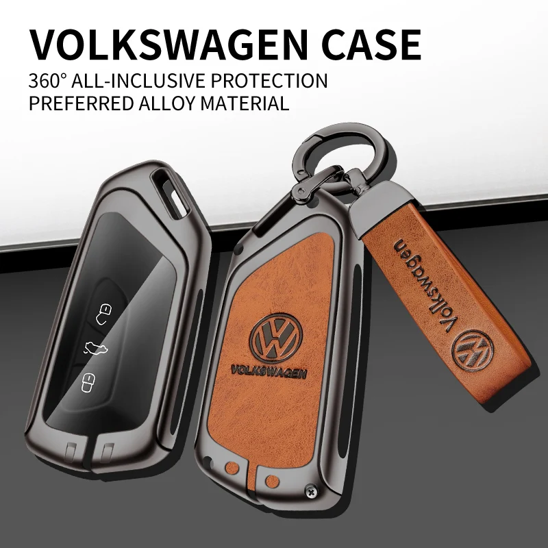 Фото Чехол-протектор из цинкового сплава и кожи для смарт-ключа Volkswagen VW Golf 8 MK8 Leon №3